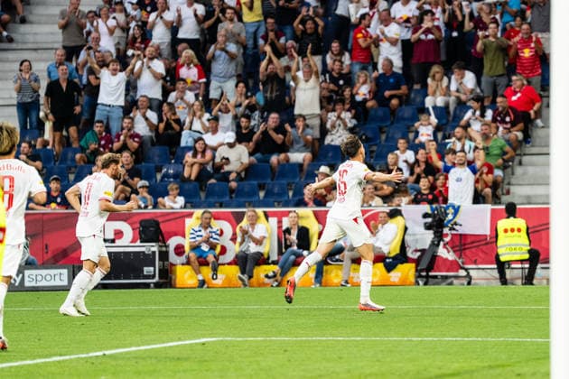 SOCCER - BL, RBS vs A.Wien SALZBURG,AUSTRIA,30.AUG.26 - SOCCER - ADMIRAL Bundesliga, Red Bull Salzburg vs FK Austria Wien. Image shows the rejoicing of Bartosz Mazurek (RBS).  GEPAxpictures xJulioxArellano