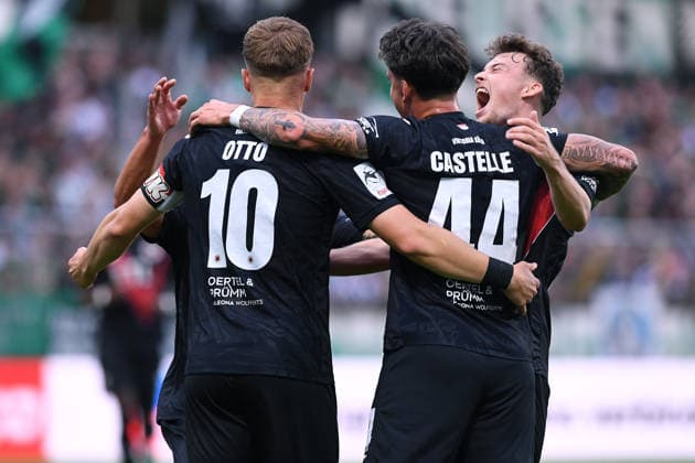Soccer, 3rd Division, Matchday 3: FC Viktoria Köln vs. SC Preußen Münster on August 30, 2026, at Sportpark Höhenberg in Cologne. Celebrations after David Otto’s goal to make it 2–0 for Cologne. DFB regulations prohibit any use of photographs as image sequences and or quasi-video. xRx