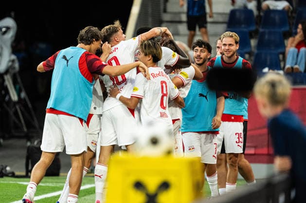 SOCCER - BL, RBS vs A.Wien SALZBURG,AUSTRIA,30.AUG.26 - SOCCER - ADMIRAL Bundesliga, Red Bull Salzburg vs FK Austria Wien. Image shows the rejoicing of RBS.  GEPAxpictures xJulioxArellano