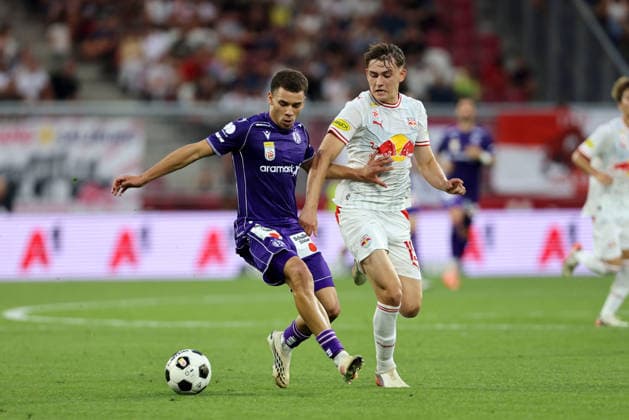 SOCCER - BL, RBS vs A.Wien SALZBURG,AUSTRIA,30.AUG.26 - SOCCER - ADMIRAL Bundesliga, Red Bull Salzburg vs FK Austria Wien. Image shows Daniel Nnodim (A.Wien) and Karim Konate (RBS).  GEPAxpictures xMathiasxMandl