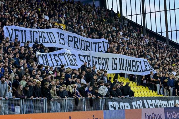 LEEUWARDEN , 30-08-2026 , Kooi Stadium , season 2026 2027 , Dutch Eredivisie football , match between SC Cambuur and FC Twente , picture shows protest of Cambuur fans against collective punishment of fans Cambuur - Twente  x206258527x Copyright: