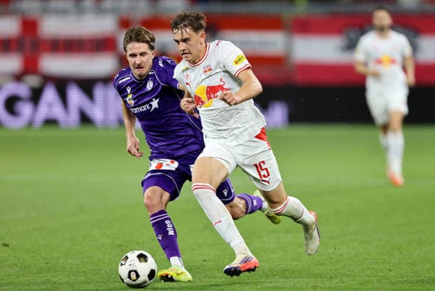 SOCCER - BL, RBS vs A.Wien SALZBURG,AUSTRIA,30.AUG.26 - SOCCER - ADMIRAL Bundesliga, Red Bull Salzburg vs FK Austria Wien. Image shows Reinhold Ranftl (A.Wien) and Bartosz Mazurek (RBS).  GEPAxpictures xMathiasxMandl