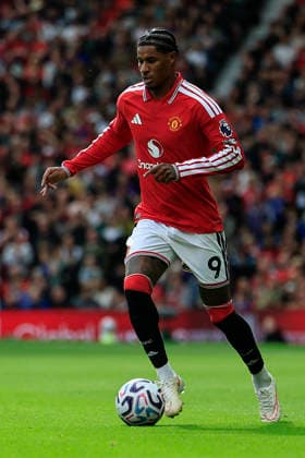 Manchester United, ManU v Ipswich Town, Premier League Marcus Rashford (9) of Manchester United runs with the ball during the Premier League match between Manchester United and Ipswich Town at Old Trafford, Manchester, UK on 30 August 2026. Manchester Old Trafford Greater Manchester UK Editorial use only DataCo restrictions apply See www.football-dataco.com , Copyright: xConorxMolloyx PSI-24777-0104