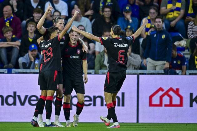 LEEUWARDEN , 30-08-2026 , Kooi Stadium , season 2026 2027 , Dutch Eredivisie football , match between SC Cambuur and FC Twente , picture shows goal celebration FC Twente player Wout Weghorst 0-2 Cambuur - Twente  x206259600x Copyright: