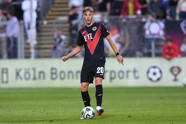 Soccer, 3rd Division, Matchday 3: FC Viktoria Köln vs. SC Preußen Münster on August 30, 2026, at Sportpark Höhenberg in Cologne. Ryan Nils Johansson, Münster. DFB regulations prohibit any use of photographs as image sequences and or quasi-video. xRx