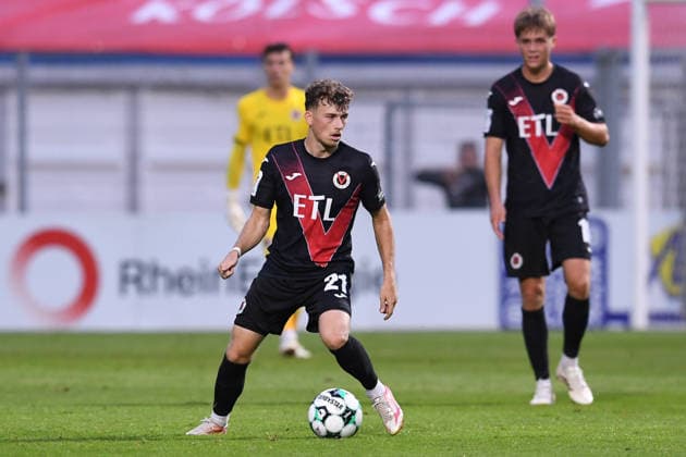 Soccer, 3rd Division, Matchday 3: FC Viktoria Köln vs. SC Preußen Münster on August 30, 2026, at Sportpark Höhenberg in Cologne. Lucas Wolf, Cologne. DFB regulations prohibit any use of photographs as image sequences and or quasi-video. xRx