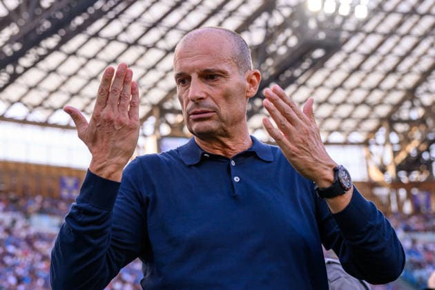 Massimiliano Allegri, head coach of SSC Napoli, reacts during the Serie A 2025 2026 football match between SSC Napoli and Como 1907 at Diego Armando Maradona stadium in Naples (Italy), August 30, 2026. AndreaxStaccioli