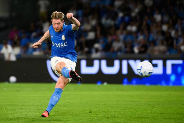 Kevin De Bruyne of SSC Napoli in action during the Serie A 2025 2026 football match between SSC Napoli and Como 1907 at Diego Armando Maradona stadium in Naples (Italy), August 30, 2026. AndreaxStaccioli