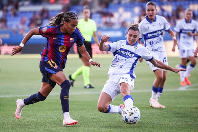 August 30, 2026, Sant Joan Despi, Barcelona, Spain: Vicky Lopez of FC Barcelona, Barca and Aithiara Carballo Cabrera of Costa Adeje Tenerife in action during the Spanish Women league, Liga F, football match played between FC Barcelona and Costa Adeje Tenerife at Johan Cruyff Stadium on August 30, 2026 in Sant Joan Despi, Barcelona. FC Barcelona V Costa Adeje Tenerife - Liga F  - ZUMAa181 20260830_zaa_a181_224 Copyright: xJavierxBorregox