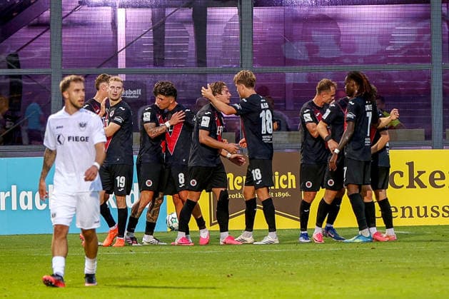 August 30, 2026, xsscx, Soccer 3rd Division, Viktoria Köln vs. Preußen Münster, Matchday 3, Sportpark Höhenberg, 2026–2027 Season: The Viktoria Köln team celebrates the 3–0 goal scored by David Otto. Viktoria Köln 10. DFB regulations prohibit any use of photographs as image sequences and or quasi-video. Photo: xSandraxScherningxPressefotoKochx, North Rhine-Westphalia, Germany