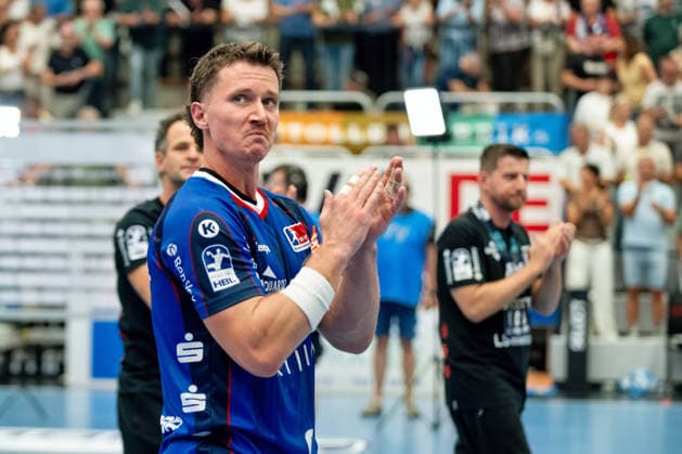 Mex Raguse, HBW Balingen Weilstetten, 06, good game today, grinning, HBW Balingen Weilstetten vs. Handball Club Hamburg, GER, Opel 1 Handball Bundesliga, Championship, Matchday 1, 2026–2027 Season, August 30, 2026, Eibner Press Photo Andreas Ulmer BW Balingen Weilstetten vs. Handball Club Hamburg, GER, Opel 1 Handball Bundesliga, Championship, Matchday 1, 2026–2027 Season, August 30, 2026, Balingen Copyright: xEibner-Pressefoto AndreasxUlmerx EP_AUR