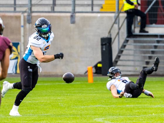 Inkomplett pass to 22 Dawid Brzozowski (Running Back) Panthers Wroclaw Rhein Fire vs Alpine Rams, Panthers Wroclawl, American Football League Europe, Semi Final, 2026, 30.08.2026, Duisburg Schauinsland-Reisen-Arena Germany Copyright: xPFA ChristopherxMettkenx