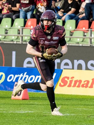13 Jannik Lörcks (Wide Receiver) Rhein Fire run with the ball Rhein Fire vs Alpine Rams, Panthers Wroclawl, American Football League Europe, Semi Final, 2026, 30.08.2026, Duisburg Schauinsland-Reisen-Arena Germany Copyright: xPFA ChristopherxMettkenx