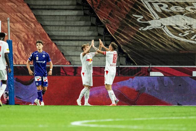 SOCCER - BL, RBS vs A.Wien SALZBURG,AUSTRIA,30.AUG.26 - SOCCER - ADMIRAL Bundesliga, Red Bull Salzburg vs FK Austria Wien. Image shows the rejoicing of RBS.  GEPAxpictures xJulioxArellano