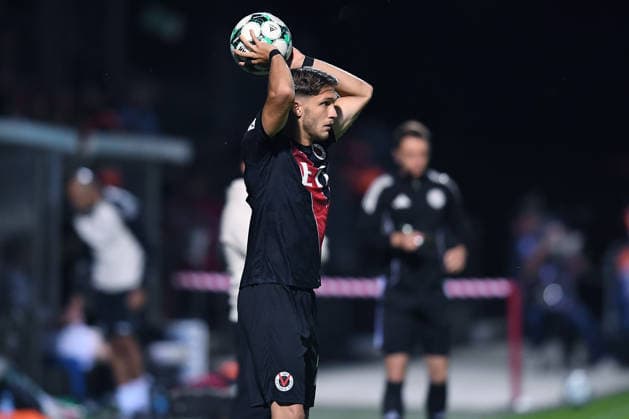 Soccer, 3rd League, Matchday 3: FC Viktoria Köln vs. SC Preußen Münster on August 30, 2026, at Sportpark Höhenberg in Cologne. Lucas Wolf (Cologne) taking a throw-in. DFB regulations prohibit any use of photographs as image sequences and or quasi-video. xRx
