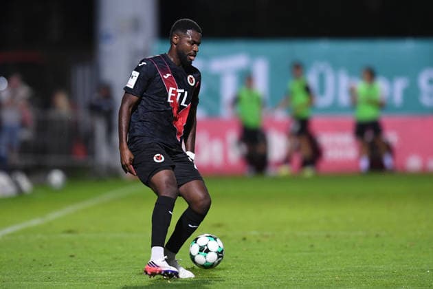 Soccer, 3rd Division, Matchday 3: FC Viktoria Köln vs. SC Preußen Münster on August 30, 2026, at Sportpark Höhenberg in Cologne. Verthomy Boboy, Cologne. DFB regulations prohibit any use of photographs as image sequences and or quasi-video. xRx