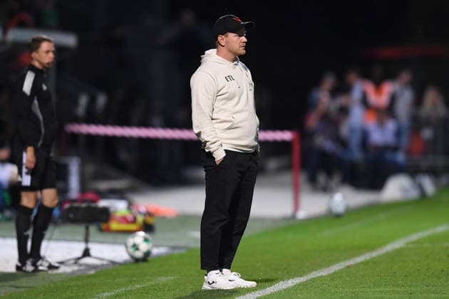 Soccer, 3rd Division, Matchday 3: FC Viktoria Köln vs. SC Preußen Münster on August 30, 2026, at Sportpark Höhenberg in Cologne. Marian Wilhelm, Head Coach, Cologne. DFB regulations prohibit any use of photographs as image sequences and or quasi-video. xRx