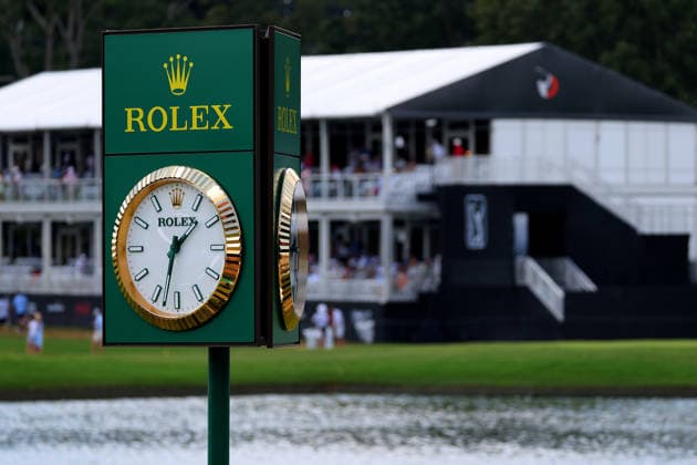 ATLANTA, GA - AUGUST 30: A Rolex clock along the path leading to the back-nine during the fourth and final round of the PGA, Golf Herren Tour Championship on August 30, 2026 at East Lake Golf Club in Atlanta, Georgia. (Photo by David J. Griffin Icon Sportswire) GOLF: AUG 30 PGA Tour Championship EDITORIAL USE ONLY Icon953260830500