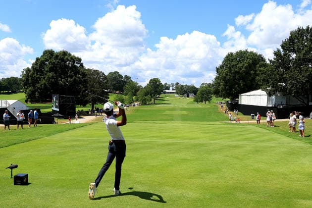 ATLANTA, GA - AUGUST 30: Akshay Bhatia of United States of America hits his tee shot on hole 10 during the fourth and final round of the PGA, Golf Herren Tour Championship on August 30, 2026 at East Lake Golf Club in Atlanta, Georgia. (Photo by David J. Griffin Icon Sportswire) GOLF: AUG 30 PGA Tour Championship EDITORIAL USE ONLY Icon953260830508