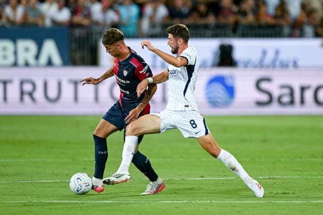 Cagliari s Daniel Maldini in action during the Serie A soccer match between Cagliari Calcio and F.C. Internazionale at the Unipol Domus in Cagliari, Sardinia - Sunday 30th august 2026. - Soccer  Copyright: xGianlucaxZuddas LaPressex