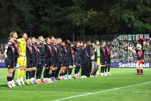 The FC Viktoria Koeln team celebrates after their 4-1 victory during the 3. Liga match between Viktoria Koeln and Preussen Muenster at Sportpark Hoehenberg on August 30, 2026, in Cologne, Germany. Photo by Oliver Kaelke, DeFodi Images. The FC Viktoria Koeln team celebrates after winning during the 3. Liga match between Viktoria Koeln and Preussen Muenster at Sportpark Höhenberg on August 30, 2026 in Cologne, Germany. Photo by Oliver Kaelke, DeFodi Images. DFB and DFL regulations prohibit any use of photographs as image sequences and or quasi-video. Photo by Oliver Kaelke, DeFodi Images.