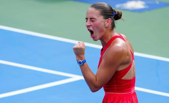 Marta Kostyuk celebrates her first round win over Storm Hunter 2026 US Open, Day One, USTA Billie Jean King National Tennis Center, New York, USA - 30 Aug 2026New York USTA Billie Jean King National T New York (NY) United States of America EDITORIAL USE ONLY No use with unauthorised audio, video, data, fixture lists, club league logos or live services. Online in-match use limited to 120 images, no video emulation. No use in betting, games or single club league player publications.  Copyright: xJavierxGarcia Shutterstockx 17124546bd