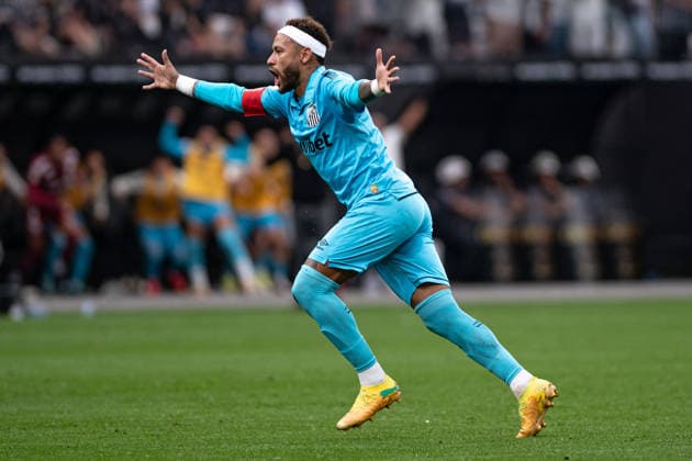 SAO PAULO, BRAZIL - AUGUST 30: Neymar Júnior of Santos celebrates after the team s first goal during a Brasileirao 2026 match between Corinthians and Santos at Neo Quimica Arena on August 30, 2026 in Sao Paulo, Brazil (Photo by Riquelve Nata Sports Press Photo SPP) Copyright: xSportsxPressxPhotox Sportspressphoto_SPR220375