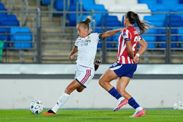 August 30, 2026, Valdebebas, Madrid, Spain: Ingrid Filippa Angeldahl of Real Madrid CF kicks the ball during the Spanish Women League, Liga F, football match played between Real Madrid and Atletico De Madrid at Alfredo Di Stefano stadium on August 30, 2026, in Valdebebas, Madrid, Spain. Real Madrid V Atletico De Madrid - Liga F - ZUMAa181 20260830_zaa_a181_330 Copyright: xDennisxAgyemanx