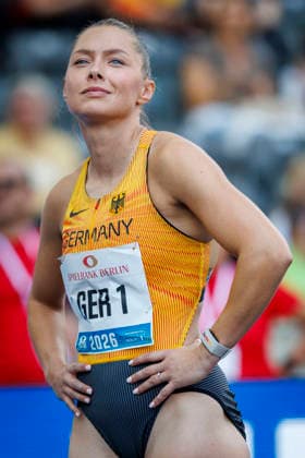 BERLIN, GERMANY - AUGUST 30, 2026: Gina LÜCKENKEMPER (GER Germany) competing in the 4x100m mixed during the ISTAF at Olympic Stadium on August 30, 2026 in Berlin, Germany. Germany Copyright: xAxelxKohringx