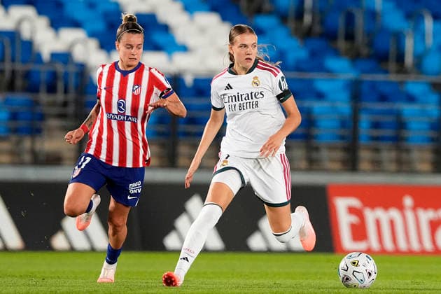 REAL MADRID v ATLETICO DE MADRID. LA LIGA F 2026 2027. ROUND 1. Real Madrid s Lotte Keukelaar (r) and Atletico de Madrid s Rosa Otermin during La Liga F match. August 30,2026. (ALTERPHOTOS Acero) MadridSpain  Copyright: xAcerox