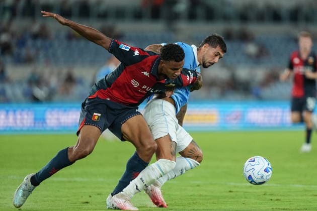 Alessandro Marcandalli of Genoa CFC and Mattia Zaccagni of SS Lazio during the Serie A 2026 2027 football match between SS Lazio and Genoa CFC at Stadio Olimpico in Rome (Italy), August 30, 2026. AntoniettaxBaldassarre