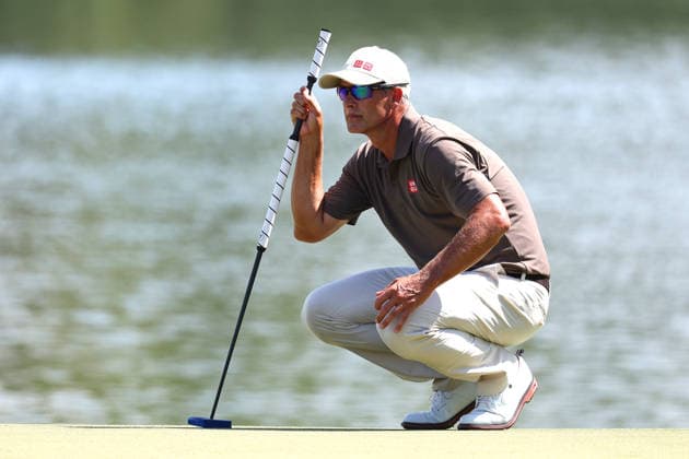 ATLANTA, GA - AUGUST 30: Adam Scott of Australia lines up his putt on the 9th hole during the fourth and final round of the PGA, Golf Herren Tour Championship on August 30, 2026 at East Lake Golf Club in Atlanta, Georgia. (Photo by David J. Griffin Icon Sportswire) GOLF: AUG 30 PGA Tour Championship EDITORIAL USE ONLY Icon953260830808