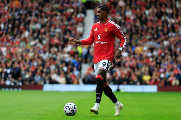 Manchester United, ManU v Ipswich Town, Premier League Marcus Rashford (9) of Manchester United during the Premier League match between Manchester United and Ipswich Town at Old Trafford, Manchester, UK on 30 August 2026. Manchester Old Trafford Greater Manchester UK Editorial use only DataCo restrictions apply See www.football-dataco.com , Copyright: xConorxMolloyx PSI-24777-0172