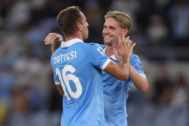 SOCCER - Serie A - SS Lazio vs. Genoa CFC Photo by IPA ABACAPRESS.COM87946966 - Rome, Italy — August 30, 2026: David Frattesi (midfielder) of Lazio scores a goal and celebrates with his teammates during the 2026–2027 Italian Serie A—Enilive Championship soccer match between SS Lazio and Genoa CFC at the Olympic Stadium in Rome. Rome Italy  Copyright: xIPAxSport ABACAx
