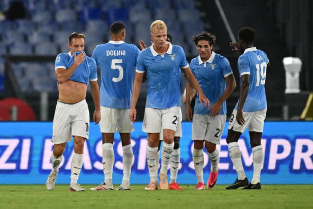 SOCCER - Serie A - SS Lazio vs. Genoa CFC Photo by IPA ABACAPRESS.COM87947462 - Davide Frattesi of S.S. Lazio celebrates after scoring the goal that made the score 1-0 during Matchday 2 of the Serie A Championship between S.S. Lazio and Genoa C.F.C. at the Olympic Stadium on August 30, 2026, in Rome, Italy. Rome Italy  Copyright: xIPAxSport ABACAx