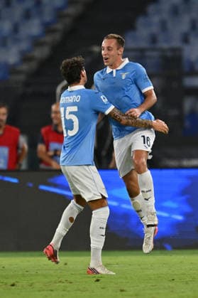 SOCCER - Serie A - SS Lazio vs. Genoa CFC Photo by IPA ABACAPRESS.COM87947463 - Davide Frattesi of S.S. Lazio celebrates after scoring the goal that made the score 1-0 during Matchday 2 of the Serie A Championship between S.S. Lazio and Genoa C.F.C. at the Olympic Stadium on August 30, 2026, in Rome, Italy. Rome Italy  Copyright: xIPAxSport ABACAx