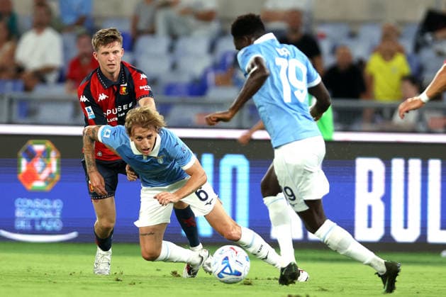 SOCCER - Serie A - SS Lazio vs. Genoa CFC Photo by IPA ABACAPRESS.COM87947467 - Rome, Italy - August 30, 2026: Morten Frendrup (midfielder) of Genoa CFC and Nicolo Rovella (midfielder) of Lazio are seen in action during the 2026-2027 Italian Serie A-Enilive Championship soccer match between SS Lazio and Genoa CFC at the Olympic Stadium in Rome. Rome Italy  Copyright: xIPAxSport ABACAx