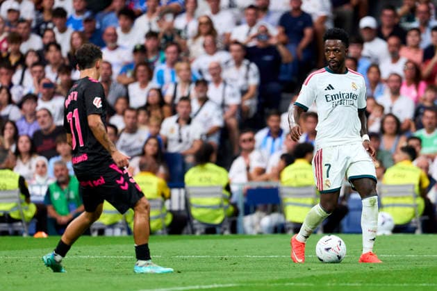 SOCCER- La Liga EA match between Real Madrid CF and Malaga CF at Santiago Bernabeu Stadium, on August 30, 2026. Vinicius Junior of Real Madrid CF and Rafita Garrido of Malaga CF during the La Liga EA Sport match between Real Madrid CF and Malaga CF at Santiago Bernabeu Stadium, on August 30, 2026. Madrid Madrid Spain EDITORIAL USE ONLY Copyright: xx SENIS-CEBOLLAx xALFAQUIx dpphotos202049
