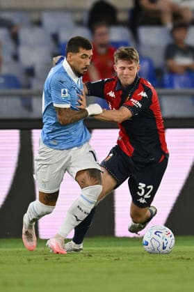 SS Lazio v Genoa CFC - Serie A 2026 27 Mattia Zaccagni of S.S. Lazio and Morten Frendrup of Genoa C.F.C. are in action during the matchday 2 of the Serie A Championship between S.S. Lazio and Genoa C.F.C. at the Olympic Stadium in Rome, Italy, on August 30, 2026. Rome Italy Italy  Copyright: xDomenicoxCippitellix originalFilename:cippitelli-sslaziov260830_npZh6.jpg