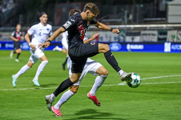 August 30, 2026, xsscx, Soccer 3rd Division, Viktoria Köln vs. Preußen Münster, Matchday 3, Sportpark Höhenberg, 2026–2027 Season: Pascal Fallmann of Viktoria Köln (No. 28) in a tackle against Charalambos Makridis of SC Preußen Münster (No. 14). DFB regulations prohibit any use of photographs as image sequences and or quasi-video. Photo: xSandraxScherningxPressefotoKochx, North Rhine-Westphalia Germany