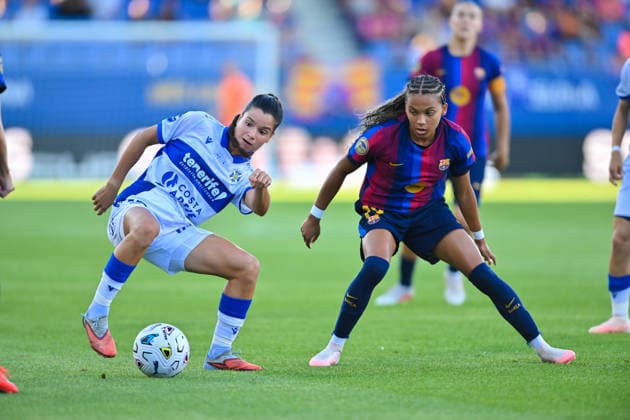 FC Barcelona, Barca v COSTA ADEJE TENERIFE. JOHAN CRUYFF STADIUM, BARCELONA. August 30,2026 FC BARCELONA vs COSTA ADEJE TENERIFE. August 30,2026 Clau Blanco (16) of Costa Adeje Tenerife and Vicky Lopez (19) of FC Barcelona during the match between FC Barcelona and Costa Adeje Tenerife corresponding to the first day of La Liga F at Johan Cruyff Stadium in Barcelona, Spain, on August 30, 2026. Barcelona ESP Copyright: xS.xRosx