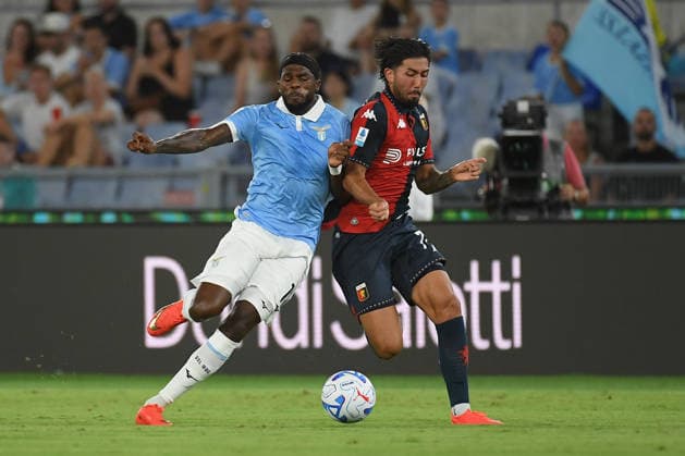 IPA87953437 - Lazio s Nuno Tavares battles for the ball with Genoa s Mikael Egill Ellertsson during the 2026–2027 Italian Serie A match between SS Lazio and Genoa CFC at the Olympic Stadium in Rome on August 30, 2026.  Copyright: xFabrizioxCorradetti IPAxSportx xx 87953437