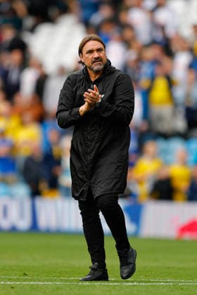 Leeds, England, 30th August 2026. Daniel Farke the head coach manager of Leeds United reacts at full time during the Leeds United vs Brentford Premier League match at Elland Road, Leeds. Picture credit should read: James Baylis Sportimage EDITORIAL USE ONLY. No use with unauthorised audio, video, data, fixture lists, club league logos or live services. Online in-match use limited to 120 images, no video emulation. No use in betting, games or single club league player publications. SPI_191_JB_LEEDS_BRENTFORD SPI-4950-0191
