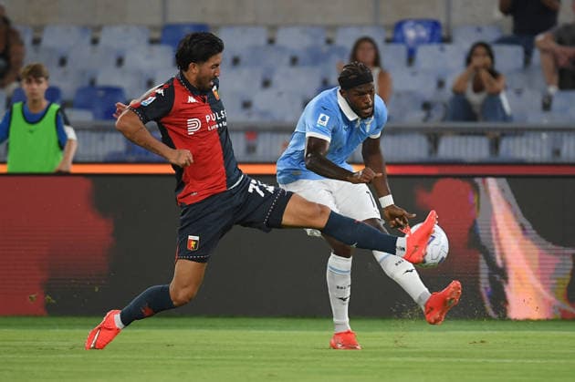 SOCCER - Serie A - SS Lazio vs. Genoa CFC Photo by IPA ABACAPRESS.COM87953438 - Lazio s Nuno Tavares battles for the ball with Genoa s Mikael Egill Ellertsson during the 2026–2027 Serie A match between SS Lazio and Genoa CFC at the Olympic Stadium in Rome on August 30, 2026. Rome Italy  Copyright: xIPAxSport ABACAx