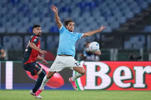 SOCCER - Serie A - SS Lazio vs. Genoa CFC Photo by IPA ABACAPRESS.COM87953463 - Lazio s Matteo Cancellieri battles for the ball with Genoa s Johan Vasquez during the 2026–2027 Serie A match between SS Lazio and Genoa CFC at the Olympic Stadium in Rome on August 30, 2026. Rome Italy  Copyright: xIPAxSport ABACAx