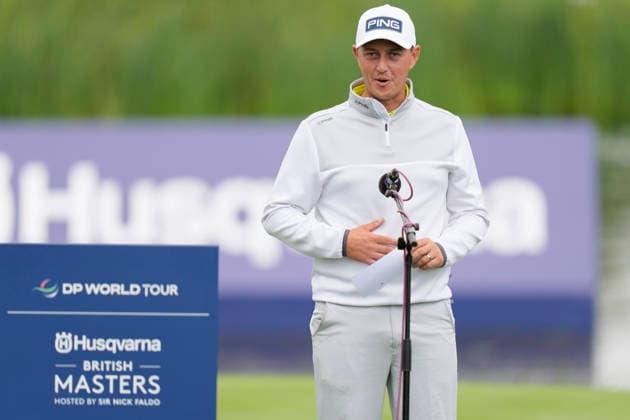SUTTON COLDFIELD, ENGLAND - AUG 30: Joe Dean (ENG) gives a speech after winning the 2026 Husqvarna British Masters at The Belfry, Sutton Coalfield on August 30, 2026 in Warwickshire, England The 2026 Husqvarna British Masters