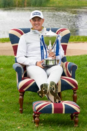SUTTON COLDFIELD, ENGLAND - AUG 30: Joe Dean (ENG) holds the trophy after winning the 2026 Husqvarna British Masters at The Belfry, Sutton Coalfield on August 30, 2026 in Warwickshire, England The 2026 Husqvarna British Masters