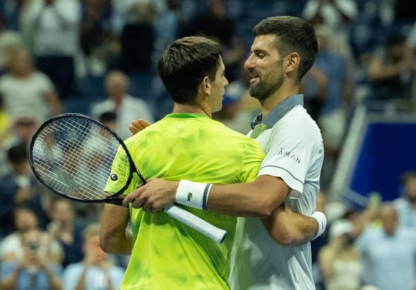 2026 US Open - Day 1 NEW YORK, NEW YORK - AUGUST 30: Mariano Navone of Argentina at the net with Novak Djokovic of Serbia after their match during the 2026 US Open - Day 1 at USTA Billie Jean King National Tennis Center on August 30, 2026 in New York, New York. New York USTA Billie Jean King National Tennis Center New York United States Copyright: xSusanxMullane ISIxPhotosx 9746