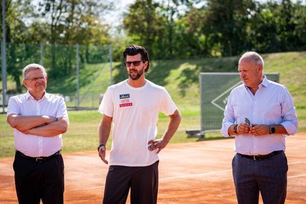TENNIS - Davis Cup, AUT vs BEL VIENNA,AUSTRIA,31.AUG.26 - TENNIS - ITF Davis Cup, qualification round 2, Austria vs Belgium, preview, press conference, PK, Pressekonferenz OETV. Image shows politician Christian Deutsch, sporting director Juergen Melzer and president Richard Grasl (OETV). GEPAxpictures xKevinxHackner