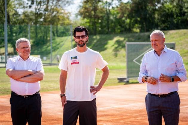 TENNIS - Davis Cup, AUT vs BEL VIENNA,AUSTRIA,31.AUG.26 - TENNIS - ITF Davis Cup, qualification round 2, Austria vs Belgium, preview, press conference, PK, Pressekonferenz OETV. Image shows politician Christian Deutsch, sporting director Juergen Melzer and president Richard Grasl (OETV). GEPAxpictures xKevinxHackner